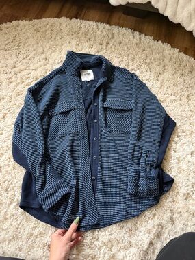 aerie Navy Blue Checked Button-Down Shirt